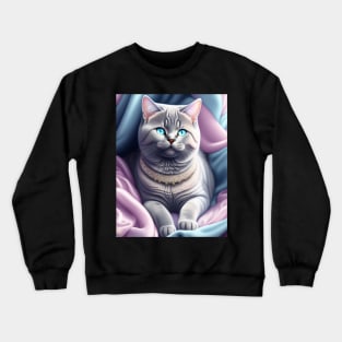 Sparkling British Shorthair Cat Unwinds in Comfort Crewneck Sweatshirt